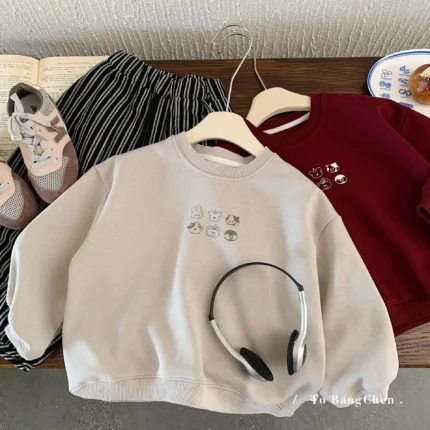 Toddler Boys Autumn Sweatshirts Fashion Cartoon Printed Round Neck Baby Boys Tops Loose Long Sleeves Kids Baby Boys T-shirts