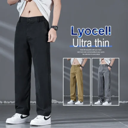 Mens Lyocell Straight Wide Leg Casual Pants 2025 Summer Autumn American Loose Fit Comfortable Structured Trousers Plus Size 5XL